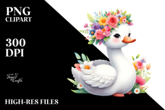 Cartoon-Style Watercolor Swan with Flower Crown PNG Product Image 2