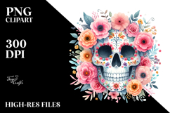 Cute Skull with Flowers, PNG Product Image 2