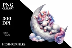 Baby Unicorn on Moon | Sublimation | Clipart Product Image 1