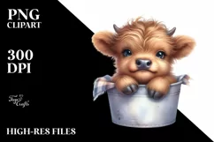 Smiling Baby Highland Cow in Recipient | Cute Clipart Product Image 1