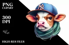 Colorful Baby Cow with Baseball Cap PNG Product Image 1