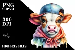 Colorful Baby Cow with Baseball Cap PNG Product Image 3