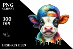 Colorful Baby Cow with Baseball Cap PNG Product Image 3
