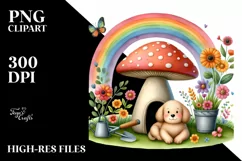 Dog House, Large Mushroom, Striking Rainbow | Clipart Product Image 1