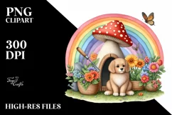 Dog House, Large Mushroom, Striking Rainbow | Clipart Product Image 3