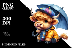 Happy Baby Highland Cow with Raincoat and Umbrella, Product Image 2