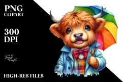 Happy Baby Highland Cow with Raincoat and Umbrella, Product Image 2
