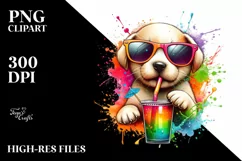 Colorful Puppy Drinking Clipart Art Product Image 1