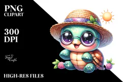 Cute Baby Turtle with Hat and Sunglasses PNG Product Image 2