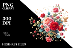 Colorful Red Roses with Gold Insertions, PNG Product Image 2