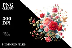 Colorful Red Roses with Gold Insertions, PNG Product Image 2