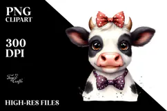 Graceful Cow with Bow and Tie PNG Product Image 2