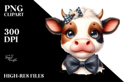 Graceful Cow with Bow and Tie PNG Product Image 2