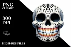 Funny Halloween Skull Smile Watercolor Clipart Product Image 3