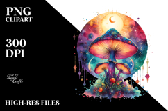 Vibrant Magical Celestial Mushroom Watercolor PNG Product Image 2
