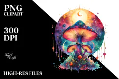 Vibrant Magical Celestial Mushroom Watercolor PNG Product Image 2
