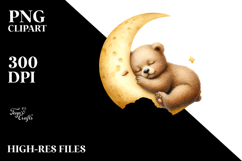 Whimsical Baby Bear Sleeping on Moon PNG Product Image 2