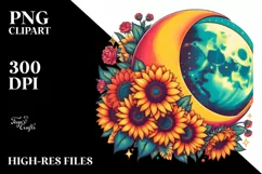 Vibrant Half Moon with Sunflowers PNG Product Image 1