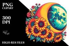 Vibrant Half Moon with Sunflowers PNG Product Image 2