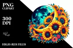 Vibrant Half Moon with Sunflowers PNG Product Image 1