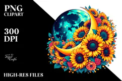Vibrant Half Moon with Sunflowers PNG Product Image 2