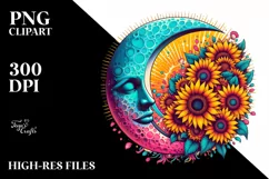 Vibrant Half Moon with Sunflowers PNG Product Image 3