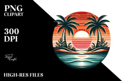 Vintage Tropical Island Sunset, Tshirt PNG Product Image 2