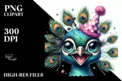 Colorful Peacock with Party Hat PNG Product Image 3