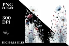 Centered Watercolor Wild Flowers Clipart Product Image 1
