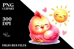 Cute Baby Chicken with Smiling Sun PNG Product Image 2