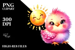 Watercolor Cute Baby Chicken with Smiling Sun PNG Product Image 2