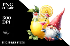 Whimsical Watercolor Gnome Drinking Cocktail PNG Product Image 2