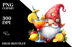 Whimsical Watercolor Gnome Drinking Cocktail PNG Product Image 2
