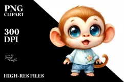 Cute Big Baby Monkey Watercolor | Clipart Product Image 1