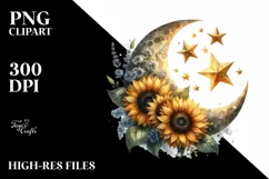 Vintage Half Moon with Sunflowers Clipart, Transparent PNG Product Image 3