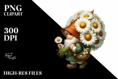 Small Gnome Carrying Large Daisy Bouquet | Clipart Product Image 3