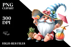 Whimsical Watercolor Gnome Drinking Cocktail PNG Product Image 2