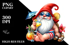 Whimsical Watercolor Gnome Drinking Cocktail PNG Product Image 2