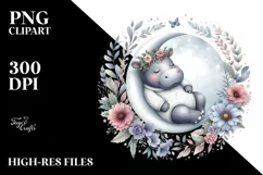 Baby Hippo Sleeping on the Moon | Clipart Product Image 3