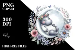 Baby Hippo Sleeping on the Moon | Clipart Product Image 2