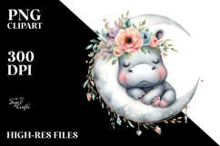 Baby Hippo Sleeping on the Moon | Clipart Product Image 2