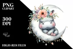 Baby Hippo Sleeping on the Moon | Clipart Product Image 4
