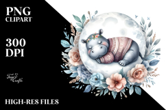 Baby Hippo Sleeping on the Moon | Clipart Product Image 2