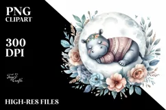 Baby Hippo Sleeping on the Moon | Clipart Product Image 4