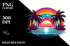 Retro Tropical Rainbow Sunset, PNG Clipart Product Image 2