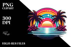 Retro Tropical Rainbow Sunset, PNG Clipart Product Image 2