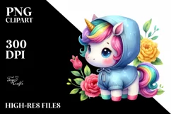 colorful Cute Unicorn Wearing Raincoat PNG Product Image 1