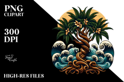Vintage Tropical Tree Waves Clipart PNG Product Image 2