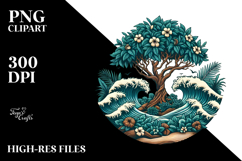 Vintage Tropical Tree Waves Clipart PNG Product Image 2