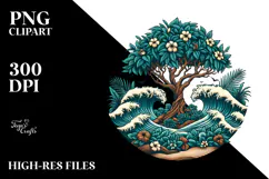 Vintage Tropical Tree Waves Clipart PNG Product Image 2
